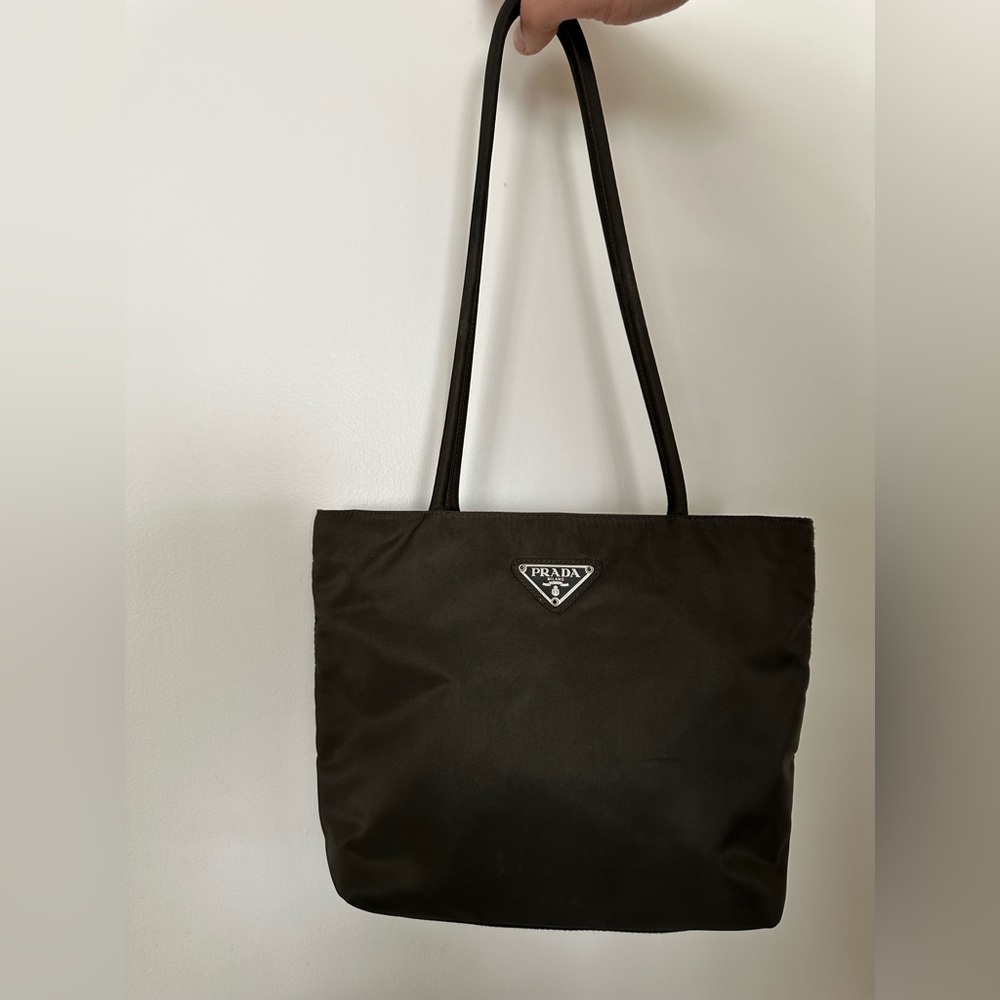 Vintage nylon Prada tessuto tote bag dark green